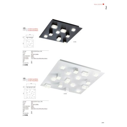 Redo 01-2017 - Стельовий LED світильник PIXEL LED/48W/230V 3000K 45x45 см чорний
