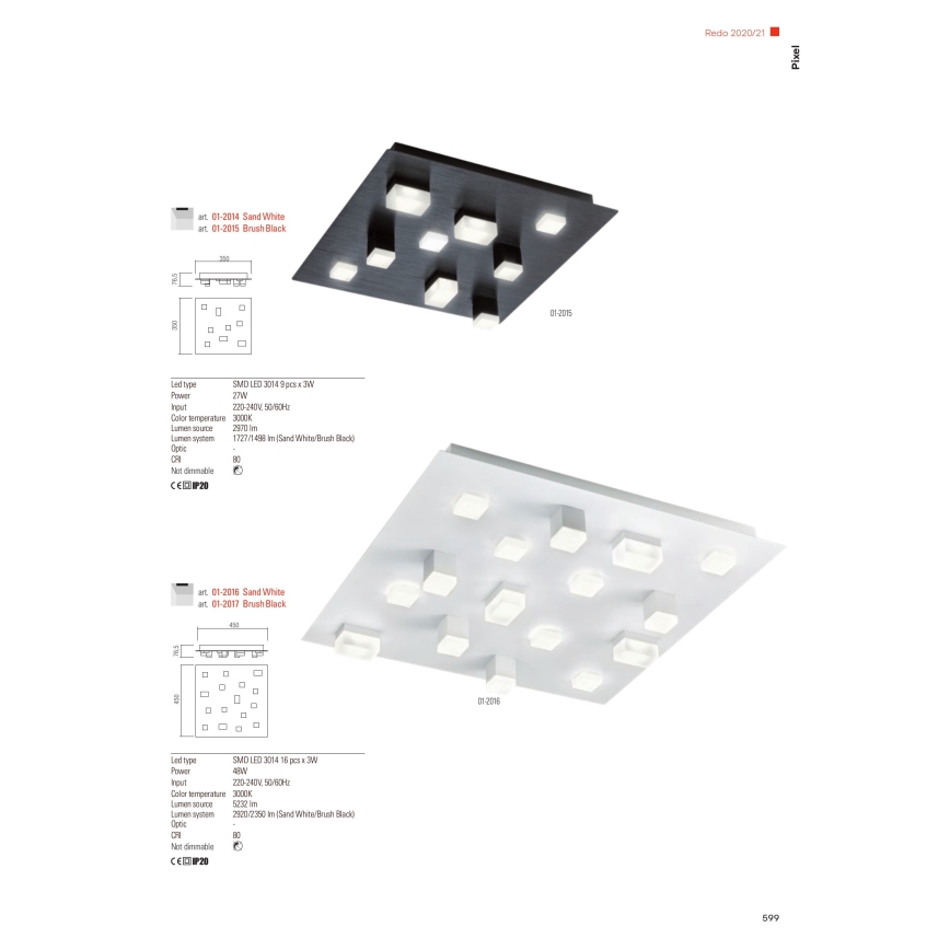 Redo 01-2017 - Стельовий LED світильник PIXEL LED/48W/230V 3000K 45x45 см чорний