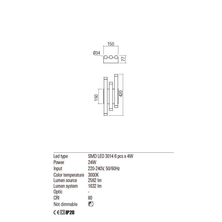 Redo 01-2038 - Светодиодный настенный светильник MADISON 6xLED/4W/230V черный