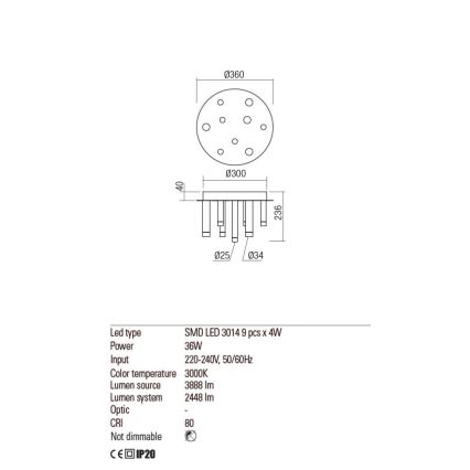 Redo 01-2039 - Стельовий LED світильник MADISON 9xLED/4W/230V золотий