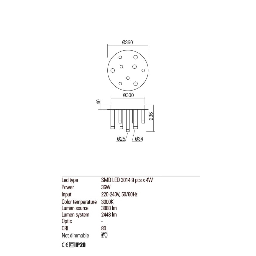 Redo 01-2039 - Стельовий LED світильник MADISON 9xLED/4W/230V золотий