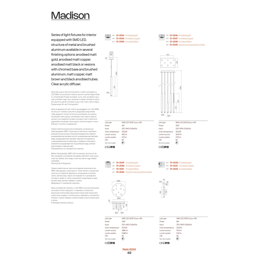 Redo 01-2048 - Светодиодная подвесная люстра MADISON 8xLED/4W/230V черный