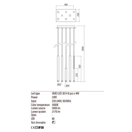 Redo 01-2049 - Светодиодная подвесная люстра MADISON 8xLED/4W/230V блестящий хром/черный/медный