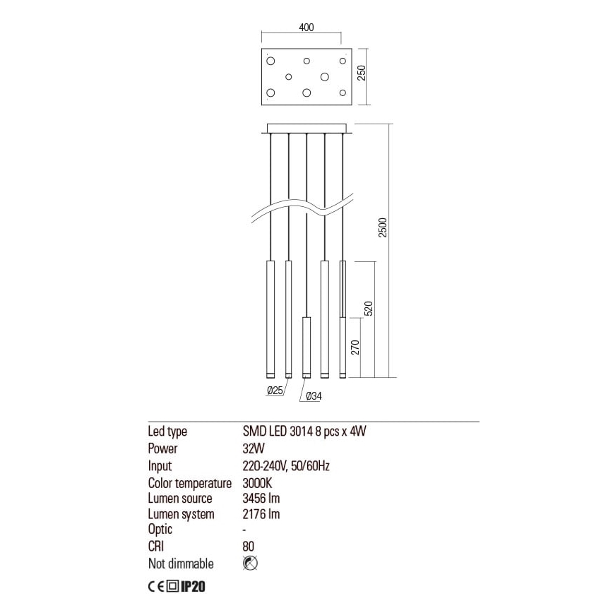Redo 01-2049 - Светодиодная подвесная люстра MADISON 8xLED/4W/230V блестящий хром/черный/медный