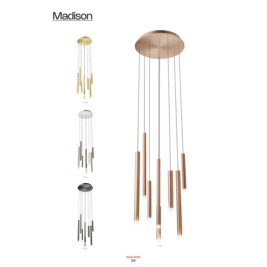 Redo 01-2050 - Світлодіодна підвісна люстра MADISON 8xLED/4W/230V золотистий