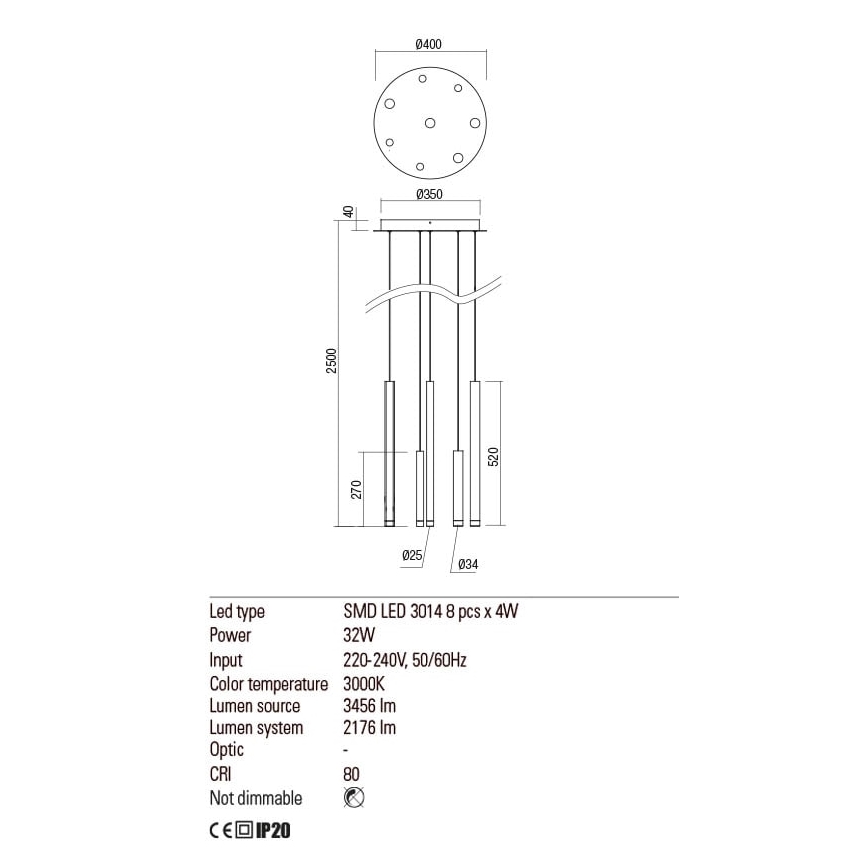 Redo 01-2050 - Світлодіодна підвісна люстра MADISON 8xLED/4W/230V золотистий
