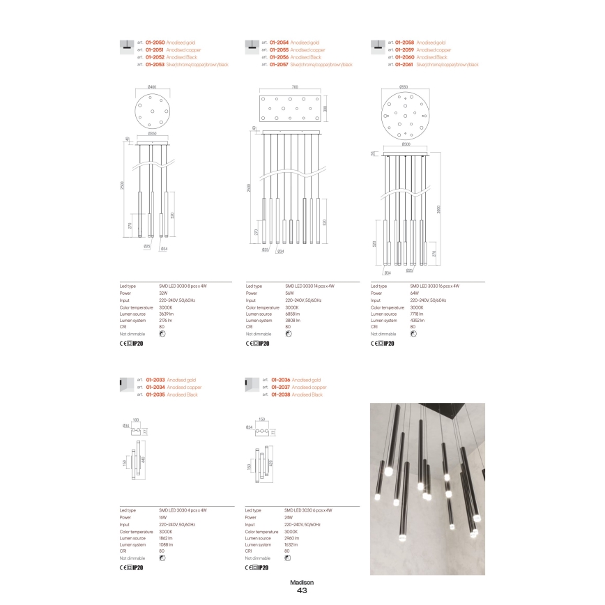 Redo 01-2052 - Светодиодная подвесная люстра MADISON 8xLED/4W/230V черный