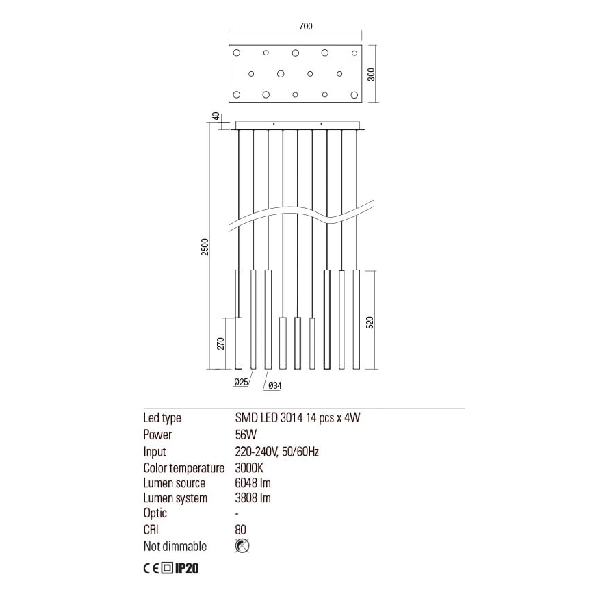 Redo 01-2055 - Світлодіодна підвісна люстра MADISON 14xLED/4W/230V мідь