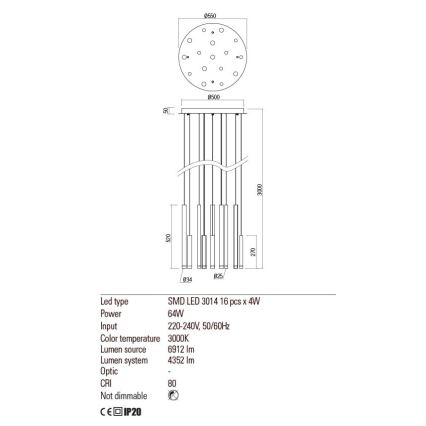 Redo 01-2060 - Світлодіодна підвісна люстра MADISON 16xLED/4W/230V чорний