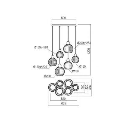 Redo 01-2070 - Подвесная люстра PLUMEN 6xE14/42W/230V медный