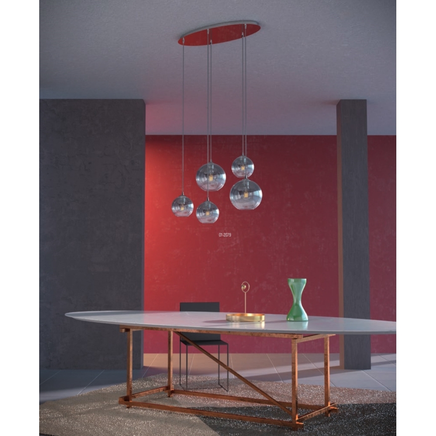 Redo 01-2079 - Підвісна люстра BOWL 5xE27/42W/230V димчастий