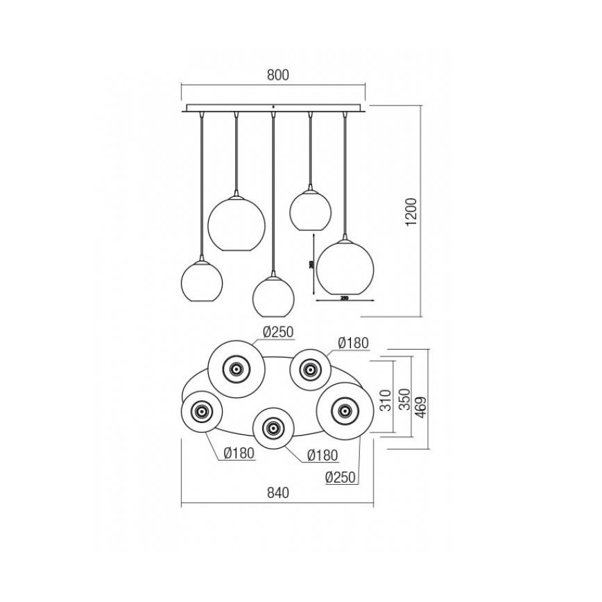 Redo 01-2079 - Підвісна люстра BOWL 5xE27/42W/230V димчастий