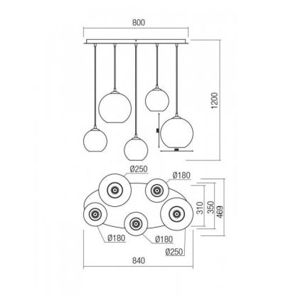 Redo 01-2079 - Подвесная люстра BOWL 5xE27/42W/230V дымчатый