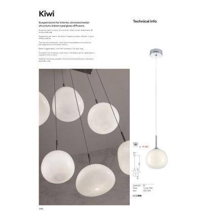 Redo 01-2081 - Подвесной светильник на тросе KIWI 1xG9/40W/230V Ø 12 см глянцевый хром/белый
