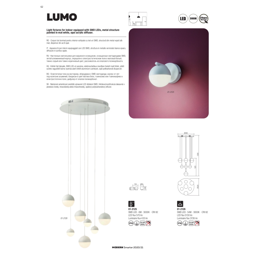 Redo 01-2125 - Світлодіодний настінний світильник LUMO LED/6W/230V білий