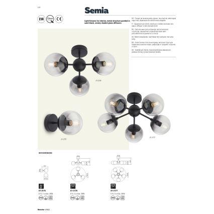 Redo 01-2176 - Люстра на штанге SEMIA 3xE14/28W/230V черная/дымчатая