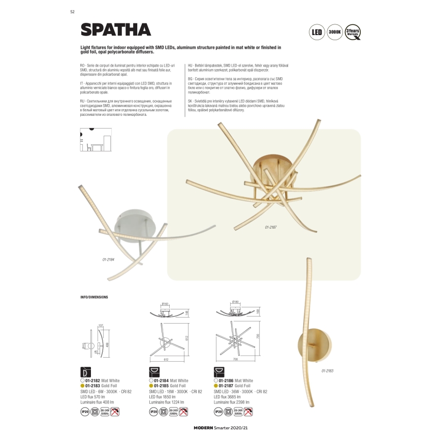 Redo 01-2185 - Светодиодный потолочный светильник SPATHA 3xLED/6W/230V 3000K золотистый