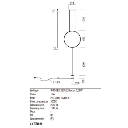 Redo 01-2197 - Светодиодный торшер SLICK LED/19W/230V черный
