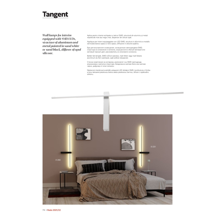 Redo 01-2201 - LED настенный светильник TANGENT LED/14 Вт/230 В 3000 К 125,4 см черный