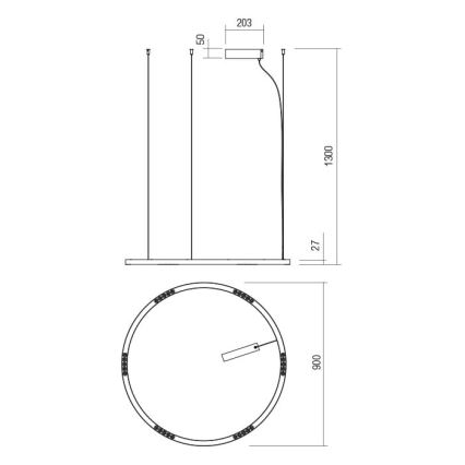 Redo 01-2206 - Светодиодная подвесная люстра UNION LED/50W/230V CRI 90 3000K диаметр 90 см золотистый