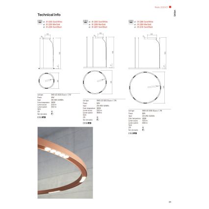 Redo 01-2209 - Светодиодная подвесная люстра UNION LED/68W/230V CRI 90 3000K диаметр 120 см золотистый
