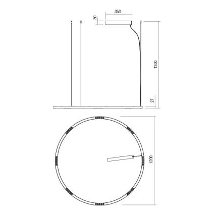 Redo 01-2209 - Светодиодная подвесная люстра UNION LED/68W/230V CRI 90 3000K диаметр 120 см золотистый
