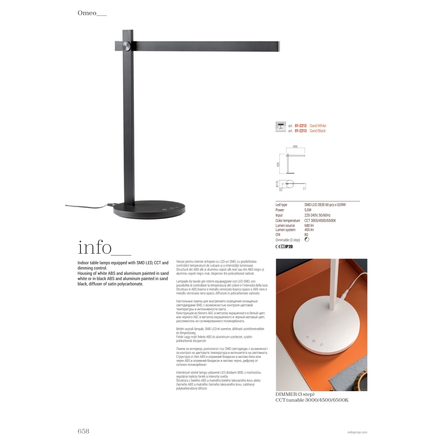 Redo 01-2213 - Сенсорна настільна LED лампа з регулюванням яскравості OMEO LED/5,5W/230V 3000/4500/6500K чорний