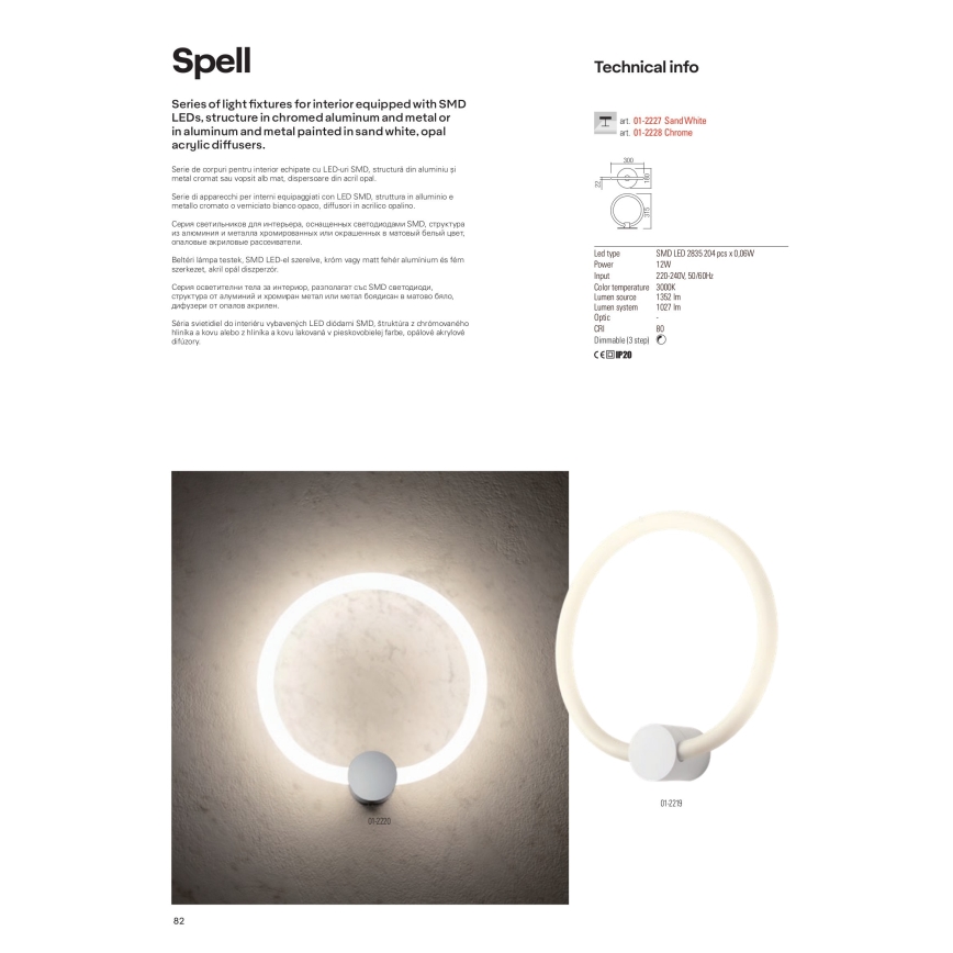 Redo 01-2222 - Диммируемый потолочный светильник SPELL, LED 32 Вт / 230 В, полированный хром