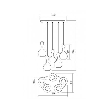 Redo 01-2263 - Подвесная люстра LOB 5xE27/42W/230V медный