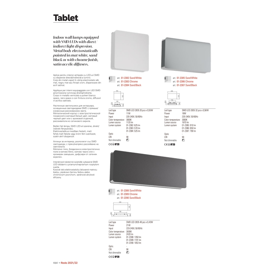 Redo 01-2384 - LED настінний світильник TABLET LED/11W/230V 3000K CRI 90 чорний
