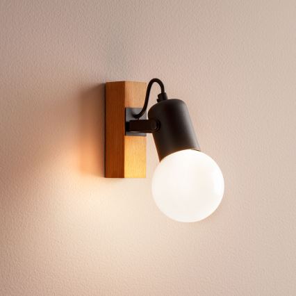 Redo 01-2415 - Настенный светильник TAFFI 1xE27/42W/230V черная/бук