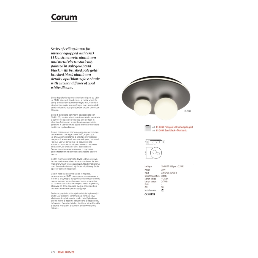 Redo 01-2466 - LED стельовий світильник CORUM LED/48W/230V 3000K CRI 90 чорний