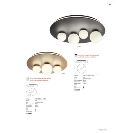 Redo 01-2466 - Светодиодный потолочный светильник CORUM LED/48 Вт/230 В 3000 К CRI 90 чёрный