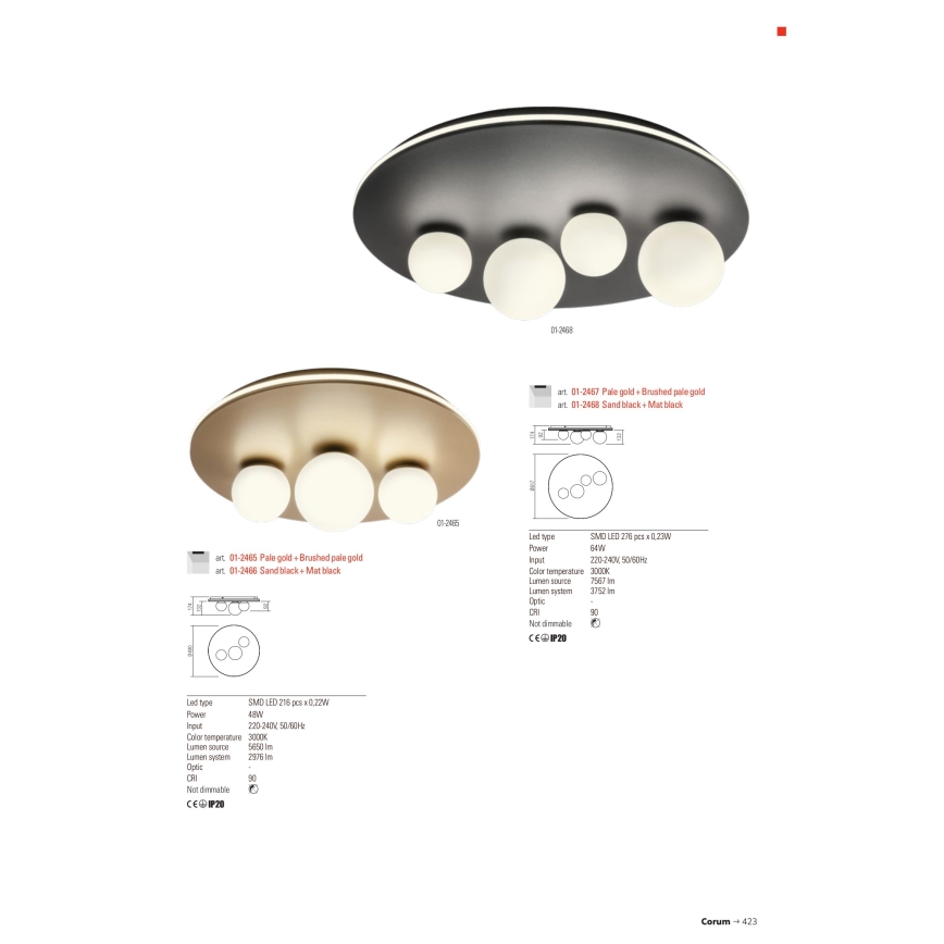 Redo 01-2466 - Светодиодный потолочный светильник CORUM LED/48 Вт/230 В 3000 К CRI 90 чёрный