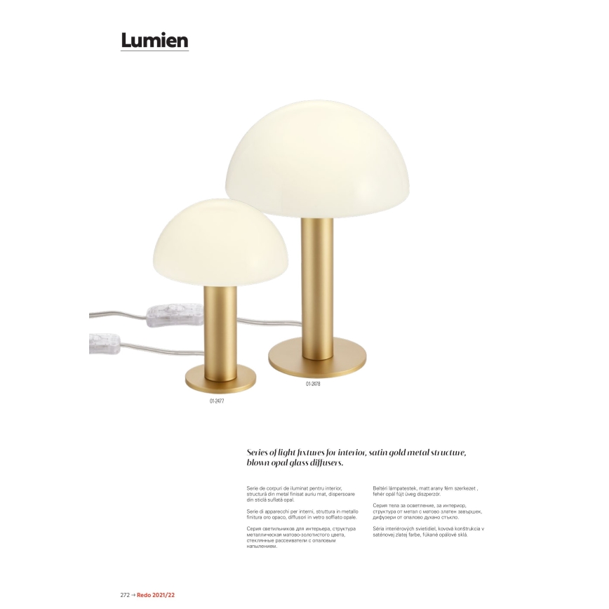 Redo 01-2474 - Підвісна люстра на тросі LUMIEN 1xG9/10W/230V pr. 13 cm золота/біла