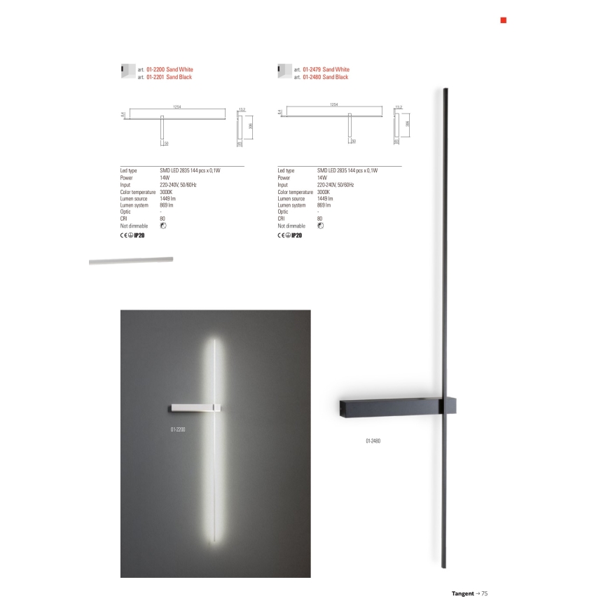 Redo 01-2479 - LED настінний світильник TANGENT LED/14W/230V білий