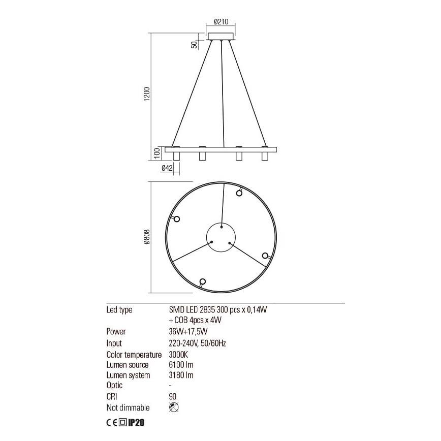 Redo 01-2492 - Светодиодная подвесная люстра SUMMIT LED/53,5W/230V CRI 90 диаметр 80,8 см золотистый