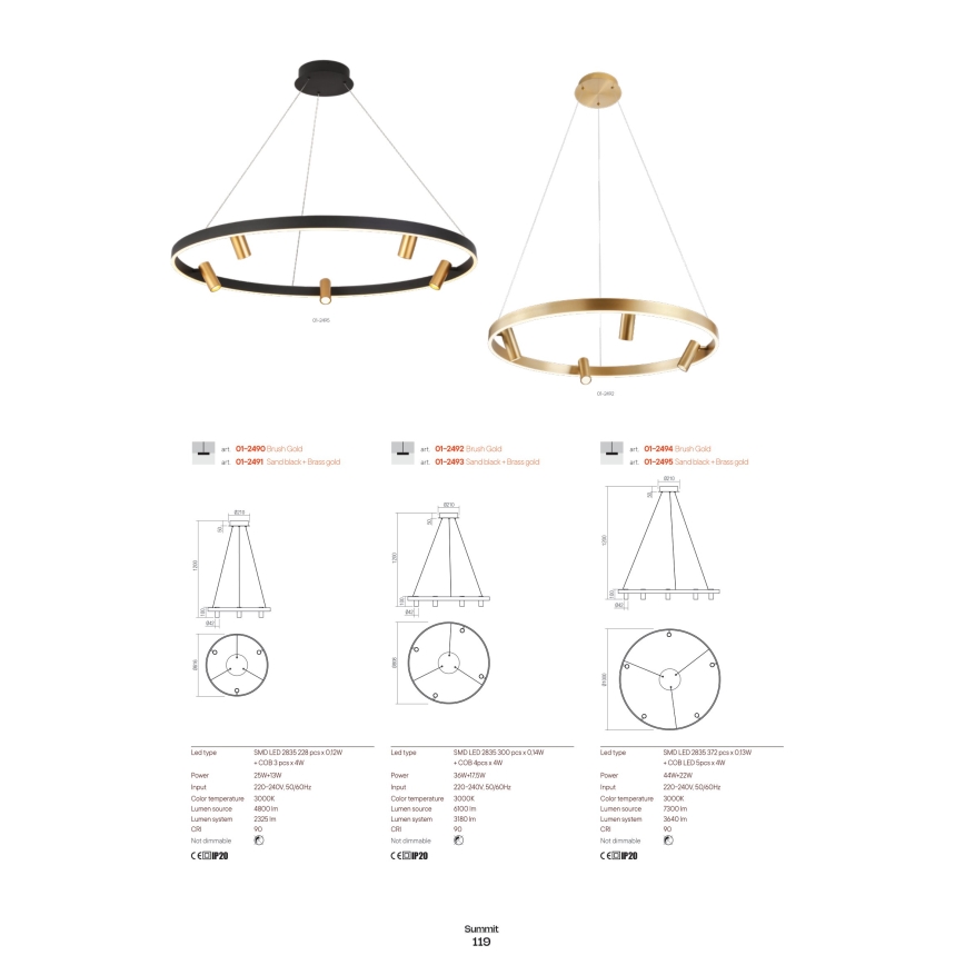 Redo 01-2492 - Світлодіодна підвісна люстра SUMMIT LED/53,5W/230V CRI 90 діаметр 80,8 см золотий