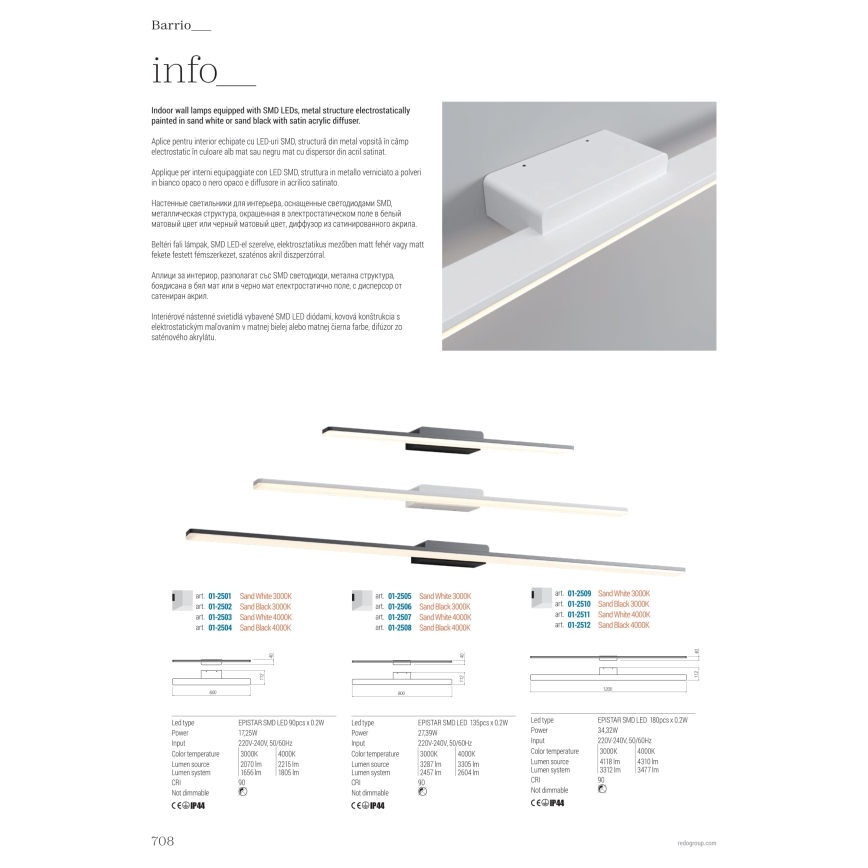 Redo 01-2508 - LED Підсвітка для дзеркала для ванної BARRIO LED/27,39W/230V 90 см CRI 90 IP44 чорний