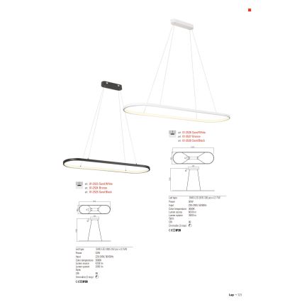 Redo 01-2523 - Світлодіодна підвісна люстра з регулюванням яскравості LAP LED/32W/230V CRI 90 білий
