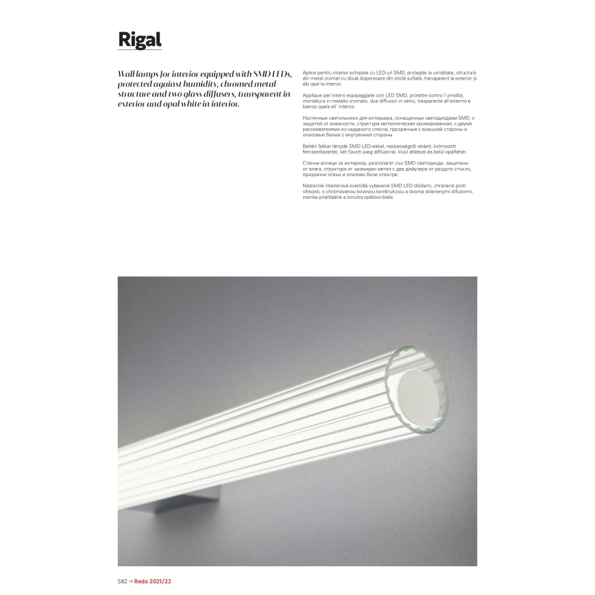 Redo 01-2592 - LED-освітлення дзеркала для ванної кімнати RIGAL LED/18W/230V 3000K 91 cm CRI 90 IP44 глянцевий хром/білий