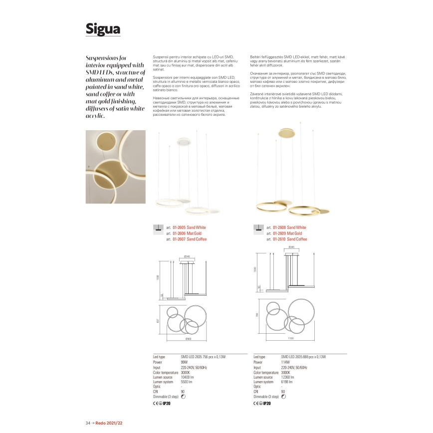 Redo 01-2610 - Светодиодная подвесная люстра с регулированием яркости SIGUA LED/114W/230V CRI 90 3000K коричневый