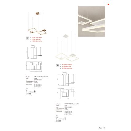 Redo 01-2611 - LED затемнювана підвісна люстра на тросі SIGUA LED/110W/230V CRI 90 біла
