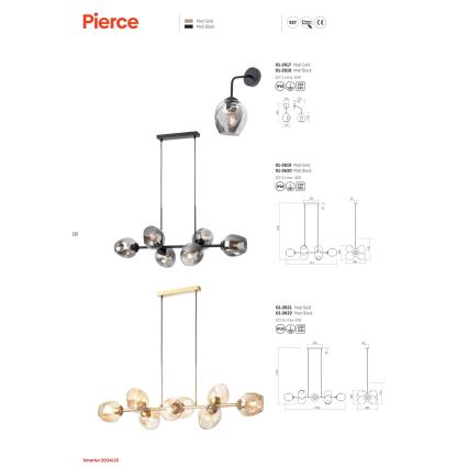 Redo 01-2618 - Настінна лампа PIERCE 1xE27/42W/230V чорний/димчастий