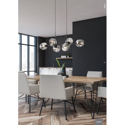 Redo 01-2620 - Підвісна люстра PIERCE 6xE27/42W/230V чорний/димчастий