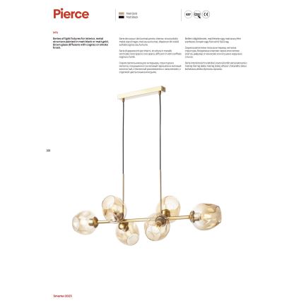 Redo 01-2620 - Підвісна люстра PIERCE 6xE27/42W/230V чорний/димчастий