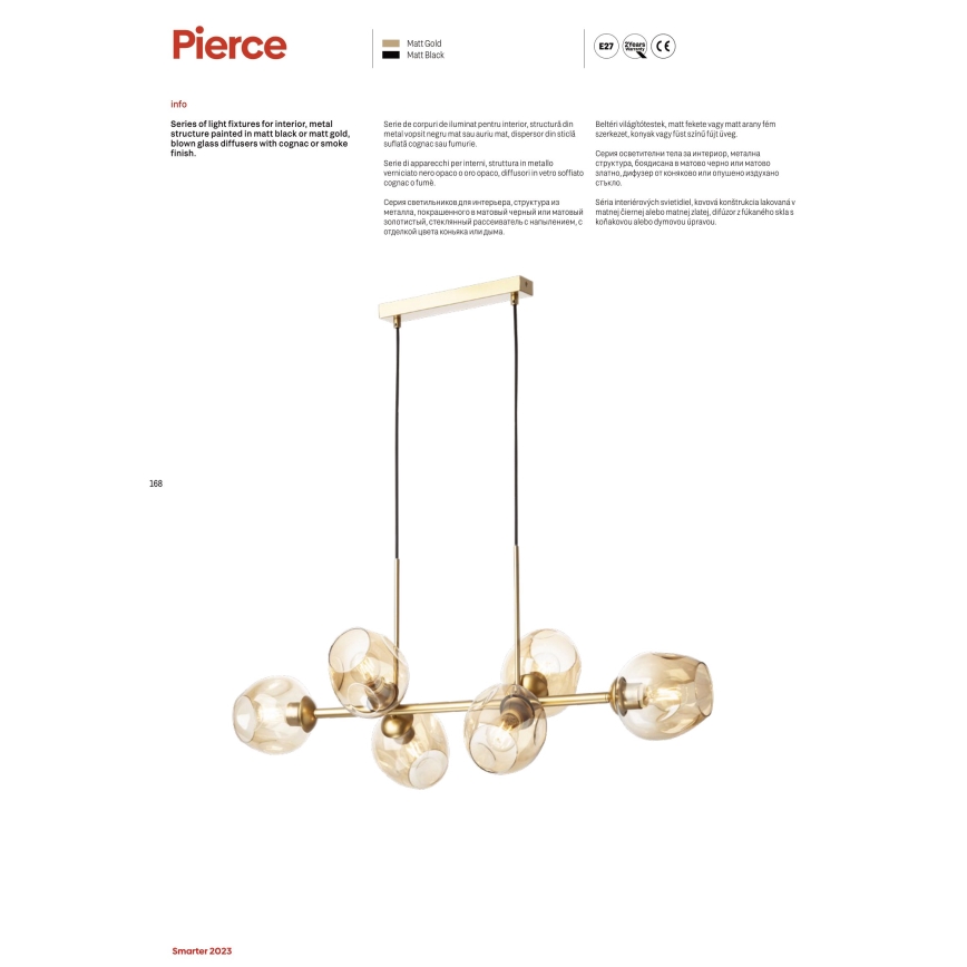 Redo 01-2620 - Підвісна люстра PIERCE 6xE27/42W/230V чорний/димчастий