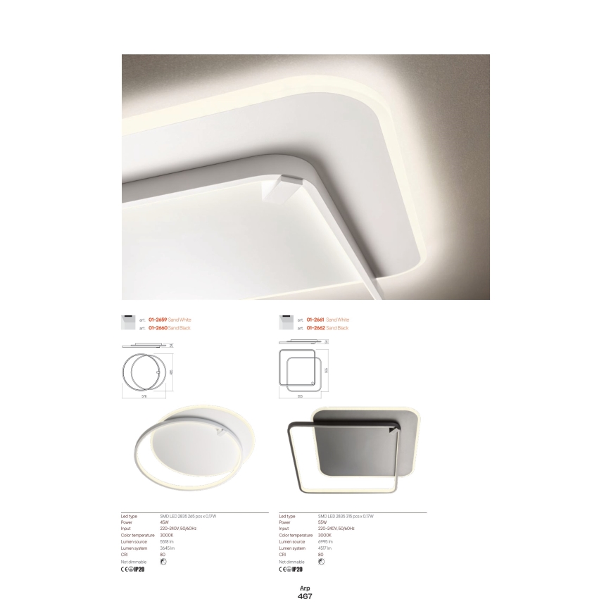 Redo 01-2660 - Стельовий LED світильник ARP LED/45W/230V чорний