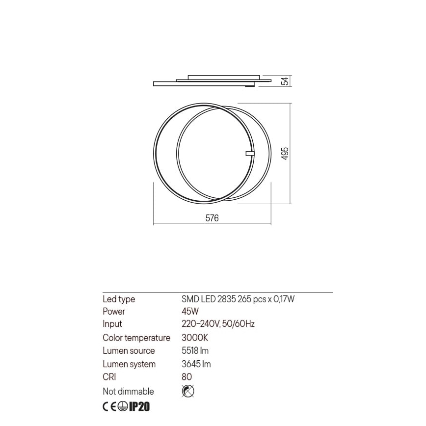 Redo 01-2660 - Стельовий LED світильник ARP LED/45W/230V чорний