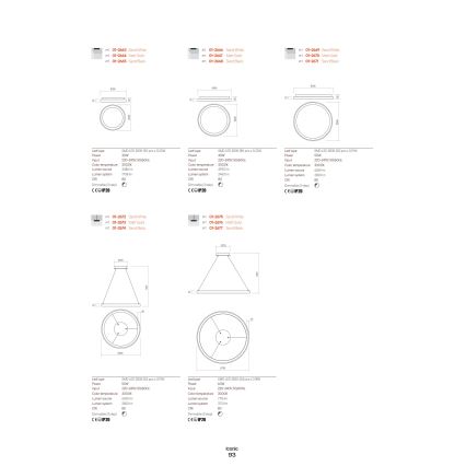 Redo 01-2668 - Светодиодный потолочный светильник с регулированием яркости ICONIC LED/40W/230V диаметр 48 см черный